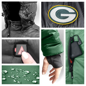 ActionHeat Green Bay Packers 5V Men's Colorblock Puffer Battery Heated Jacket