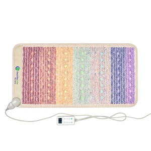 Rainbow Chakra Mat Small by HealthyLine, featuring vibrant rainbow-colored sections with embedded lights and a connected control panel.