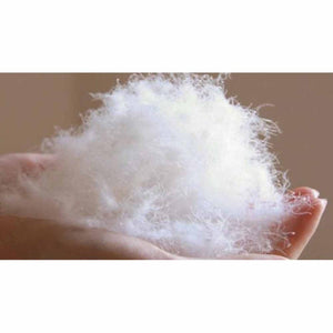 Fluffy white comforter filling by HealthyLine, a soft pile held gently in a hand.