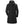 Black long hooded jacket by Helly Hansen, seen from the back, with a white HH logo on the hood.