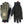 Pair of black and olive green 5-finger gloves by Hestra, with mesh backs, gold zig-zag stitching, and red pull tabs.