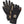 Black and tan short gloves by Hestra, with yellow stitching, a logo patch, and adjustable wrist straps.