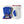 Pair of white and blue mittens by Hestra with an orange cuff cord, red trim, and logo patch.