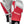 Red, grey, and white 3-finger ski gloves by Hestra, featuring black cuffs and striped accents.