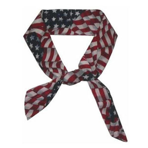 Evaporative cooling neck band with American flag pattern by HyperKewl, tied at the center.