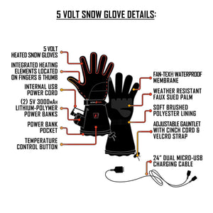 Temp360 5V Women's Battery Heated Snow Gloves