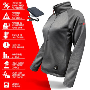 ActionHeat 5V Women's 1/2 Zip Pullover Battery Heated Shirt