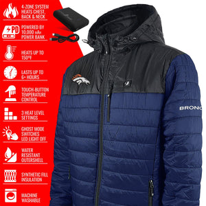 ActionHeat Denver Broncos 5V Men's Colorblock Puffer Battery Heated Jacket