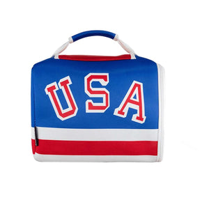 Blue Kase Mate Standard 12 Pack Cooler by Kanga Coolers, featuring white "USA" text, a white stripe and a red stripe.