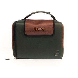 Dark green and brown soft cooler bag by Kanga Coolers, featuring a textured flap with 'KANGA' and an embossed kangaroo logo.