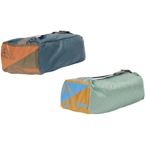 Two packed sunshades by Kelty, one teal and orange, one mint green and orange, both with visible logos.