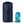 Dark blue down sleeping bag by Kelty, compressed in a stuff sack with a yellow base, displayed beside a clear water bottle.