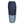 Two-toned blue down sleeping bag by Kelty with chevron baffles and a visible logo.