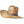 Straw cowboy hat by Kool Breeze with a solar fan, brown leather band, and silver-tone embellishments, side view.