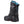 Black insulated winter boots by Korkers with a blue collar, orange sole accents, rugged sole, and a heel strap, in side view.