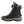 Black winter boot by Korkers with a gray sole, furry top, Boa lacing system, and orange accents, side view.