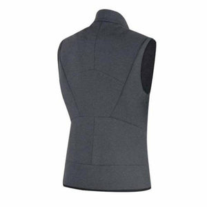 Men's dark grey heat vest by Lenz, shown from the back with a high collar and panel stitching.