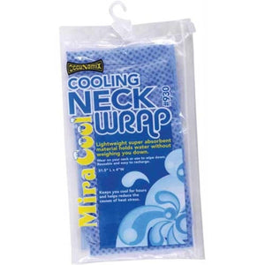 Blue cooling neck wrap by Miracool, packaged in clear plastic with visible labels for Miracool and Econonomix.