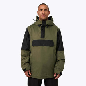 Olive green and black color-blocked Men's Denali Anorak 1/4 Zip Heated Hoodie by Mobile Warming, featuring a front pouch pocket.