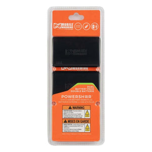 Two black wireless heated sock battery dual packs by Mobile Warming, displayed in clear retail packaging with an orange header showing 4000 mAh.