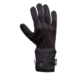 Black women's heated glove liner by Mobile Warming, featuring a wrist control button and brand tag.