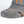 Grey wool blend heated socks by Mobile Warming, with blue and orange stripes and a ribbed knit texture, cropped side view.