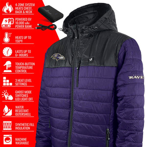 ActionHeat Baltimore Ravens 5V Men's Colorblock Puffer Battery Heated Jacket