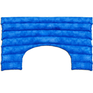 Blue quilted shoulder wrap by Nature Creation with an arched cutout.