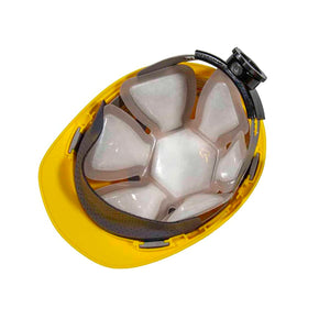 White segmented cooling cap insert by Onyx Cool, featuring gel-filled honeycomb compartments inside a yellow hard hat.