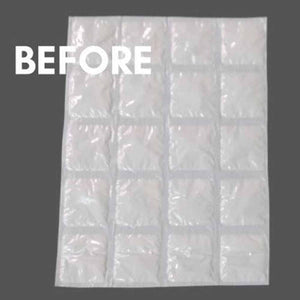 White translucent sheet of cool packs by Oro Sports, with multiple square pockets.