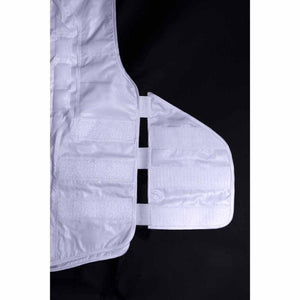 White padded cooling vest by Peke Safety, featuring adjustable side straps with hook-and-loop closures on a black background.