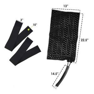Black Cold Therapy Full Circumference Knee Pad by Polar Products, 13" x 22.5" with a 14.5" hose, and two black elastic 3" and 10" straps.