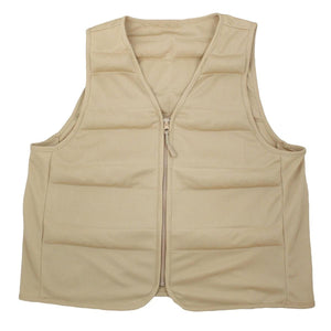 Tan cooling vest by Polar Products with quilted panels and a full front zipper, displayed flat.