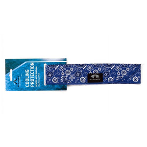 Blue paisley Cooling Beaded Bandana by Pyramex Safety, partially removed from its packaging.