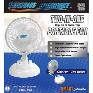 Seasons Comfort 6" Combo Desk & Table Top/Clip On Fan - White