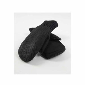 Black insulated mittens by Seirus with subtle patterned grip on palms and ribbed cuffs.