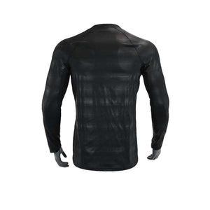 Black long sleeve top by Seirus featuring a subtle chevron pattern, shown from the back.