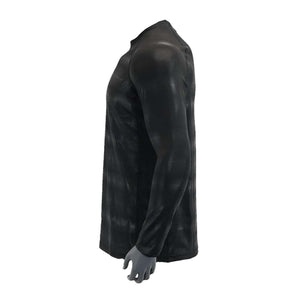 Men's black reversible long sleeve top by Seirus, with a subtle chevron pattern and ribbed mock neck, shown from the side.