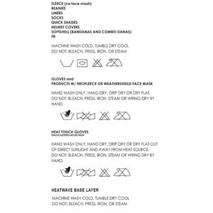 Women's Heatwave Crest gloves by Seirus, with a white care instruction label showing black text and symbols for washing and drying.