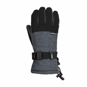Black and heather gray women's winter glove by Seirus, with an adjustable wrist strap, D-ring, buckle, and drawstring.
