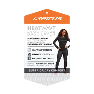 Women's black long sleeve 1/4 zip mock top by Seirus, form-fitting with a subtle horizontal texture, worn by a model.