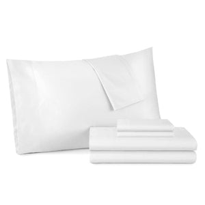 White King 400-TC Cotton Sateen sheet set by Shavel, featuring one pillowcase and three neatly folded sheets.