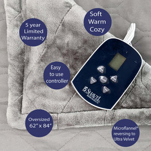 Shavel Micro Flannel The Premier Reverse to Ultra Velvet Heated Throw/Twin - Oversized 62" x 84"