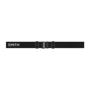 Black adjustable goggles strap by Smith Optics with a white logo, central black buckle, and two black sliders.