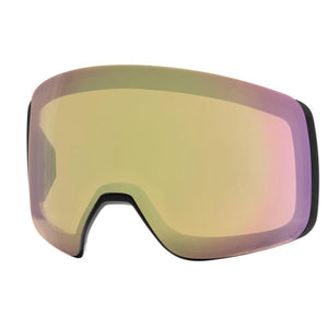 Gold-red mirrored goggles by Smith Optics with a black frame and wide panoramic lens.