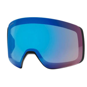 Goggles with a blue to purple mirrored lens and black frame by Smith Optics, designed for a wide panoramic view.
