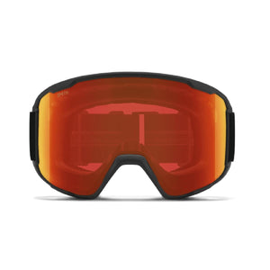 Red mirror ski goggles with a black frame by Smith Optics, showing the SMITH logo.