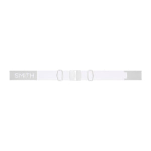 White goggle strap by Smith Optics with a gray 'SMITH' logo and clear plastic adjusters.