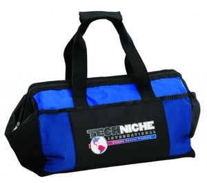 Phase Change Cooling Vest with Hydration System by TechKewl, depicted as a black and blue bag with mesh details and a TECHNICHE INTERNATIONAL logo.