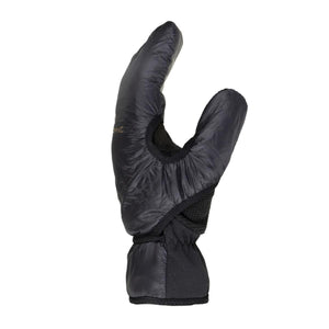 Black versatile touring gloves by Therm-ic, with a lightweight puffy outer shell and elasticated wrist, side view.